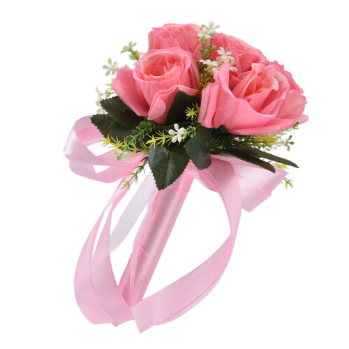Artificial Wedding Bouquet Silk Fuchsia20x24cm 1