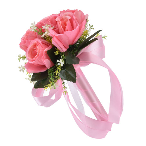 Artificial Wedding Bouquet Silk Fuchsia20x24cm 2