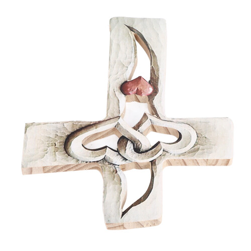 Croix murale en bois sculpté 23 x 17 cm 2