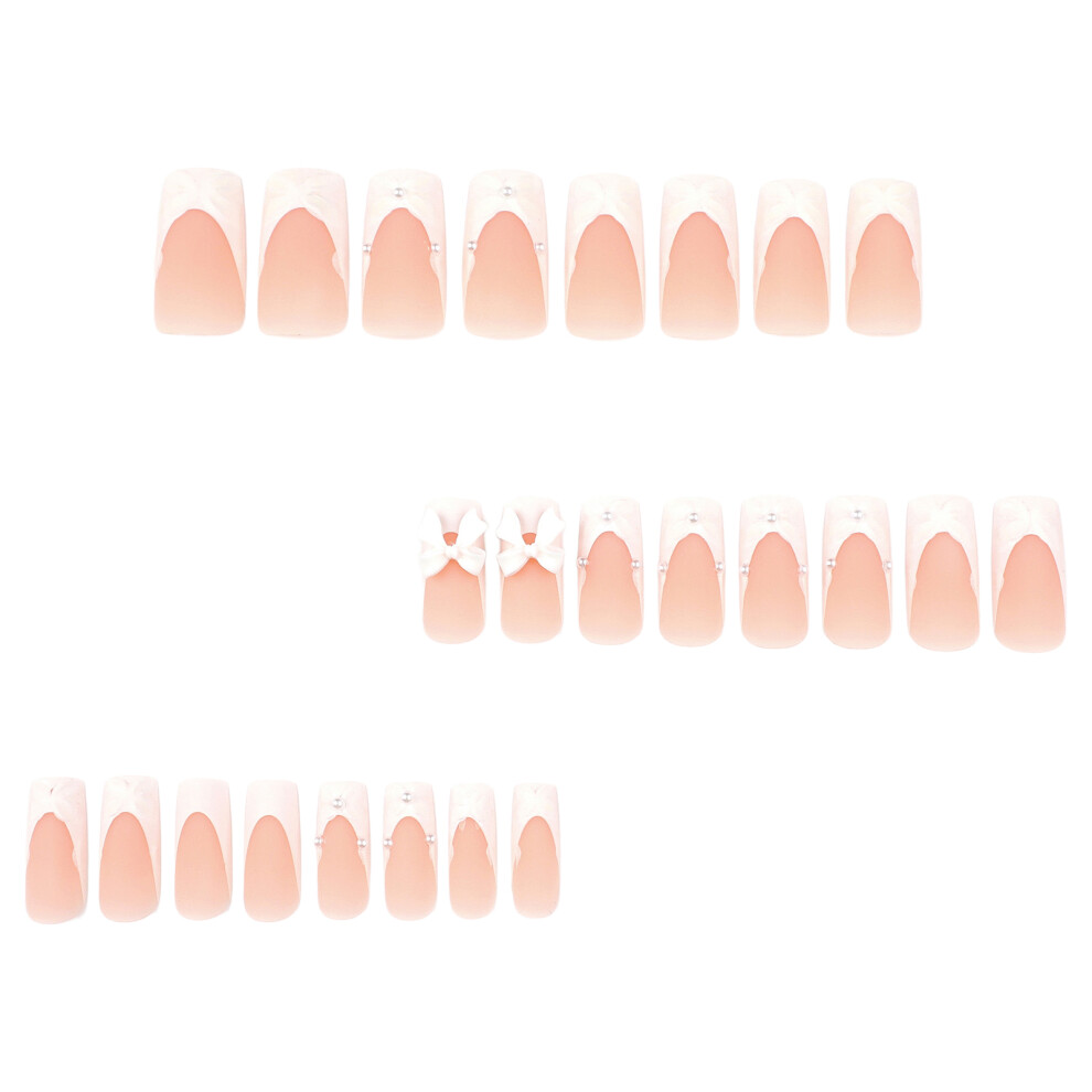 Roc-Electron White,Cream Matte Nude Square Fake Nails With White Tip - Durable