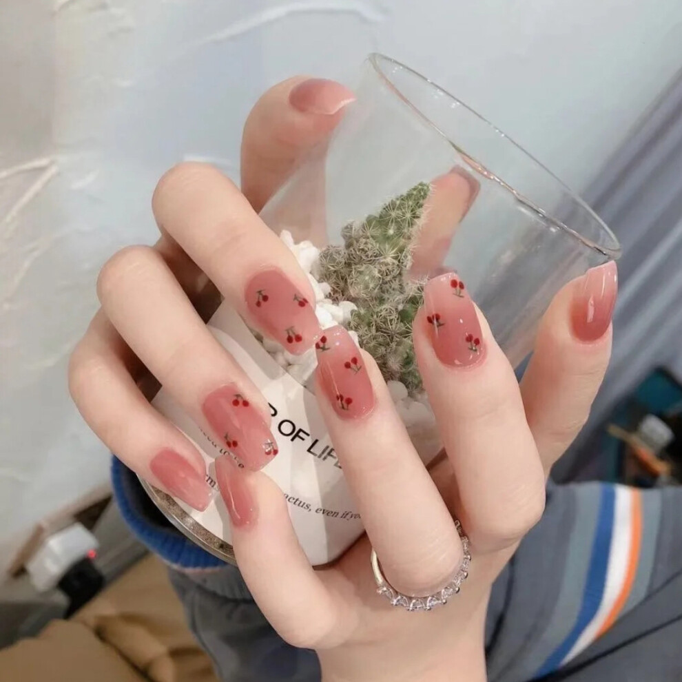Dachuang Beauty 24Pcs Cherry Print Fake Nails - Glue On & Removable