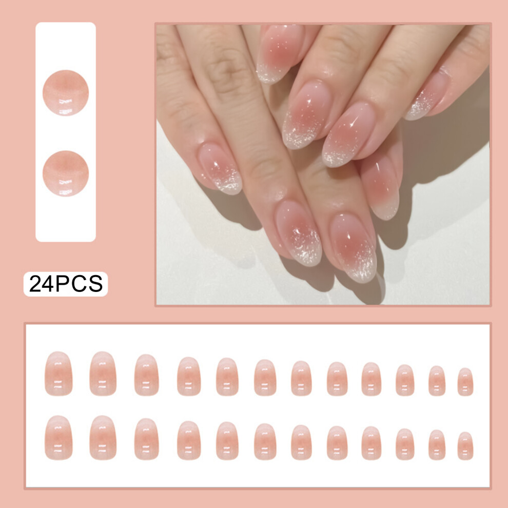 Hue-Grain Glitter Tip Fake Nails - Easy Apply For Work & Party