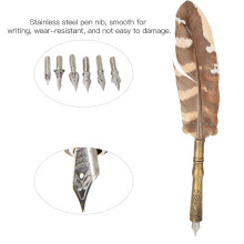 European Retro Feather Dip Pen Set with Stainless Steel Nibs and Gift Box