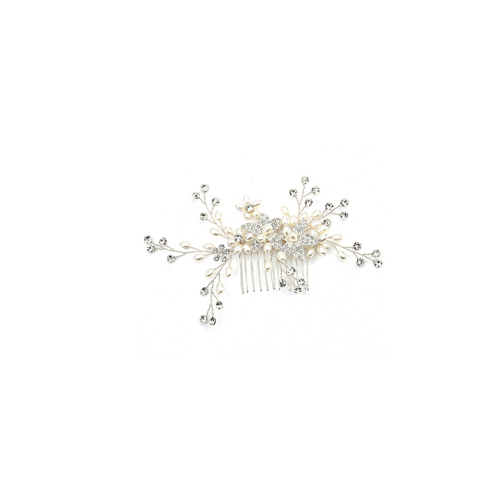 Dcph-Clothing (Silver) Pearl Hair Comb With Rhinestones - Stage Wear