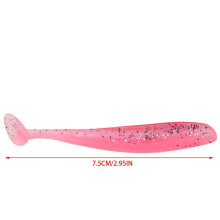 20PCS 7.5cm Soft Plastic Fish Baits T Tail Grub Worm Pink For Fishing