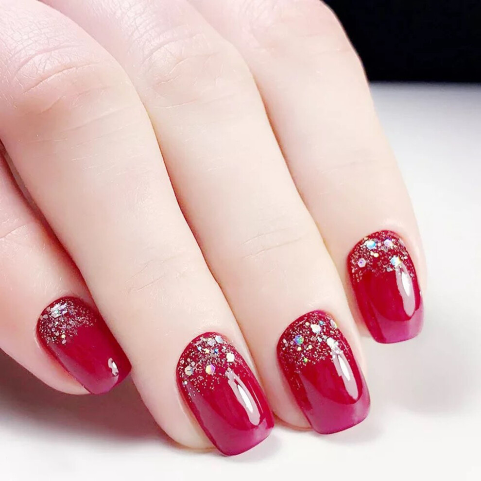 Zhouq-Outdoors Glitter Red Fake Nails - Chip & Smudge Proof
