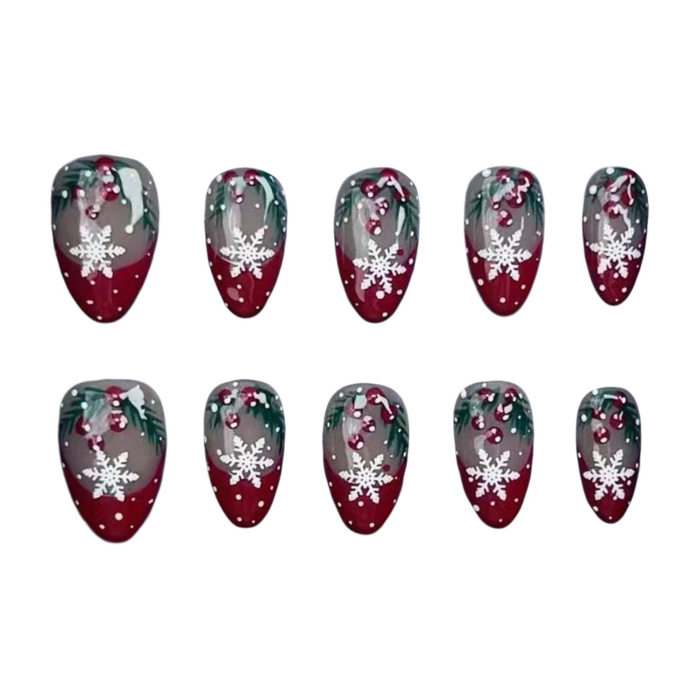 Roc-Electron Red (L) Holiday Press On Nails 10Pcs Snowflake Glitter