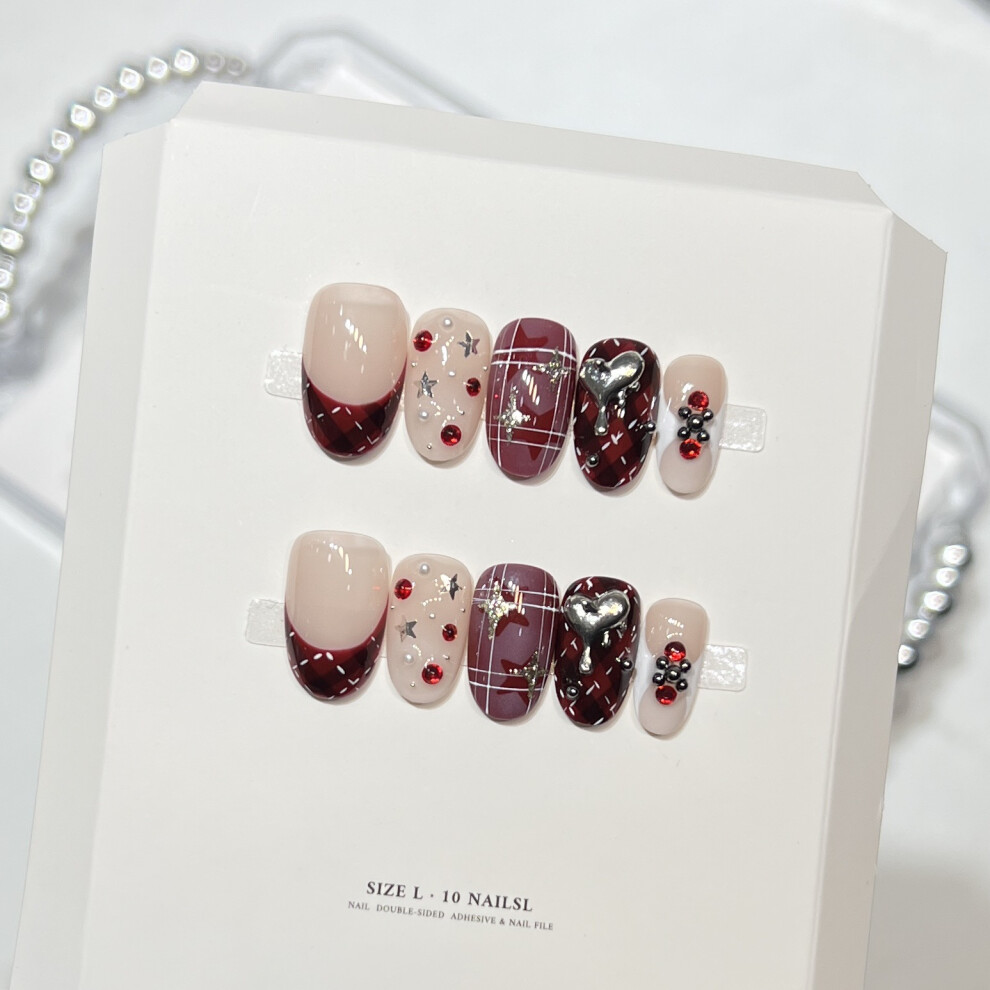 Creation-3C (Xs) Glitter Heart Fake Nails, 10Pcs