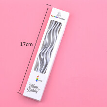(Silver) 6Pcs Curved Cake Candles with Holders for Wedding