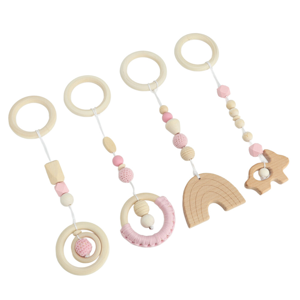 Pink Wooden Baby Toys 4pcs Stroller Pendants for Infants & Toddler Play Gym