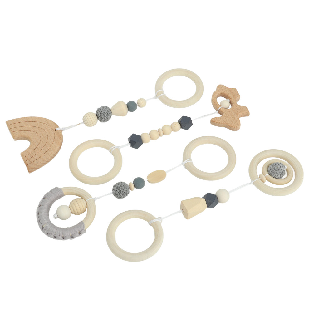 Baby Play Gym Hanging Toys Set - 4pcs Wooden Pendants for Toddler Stroller Grey