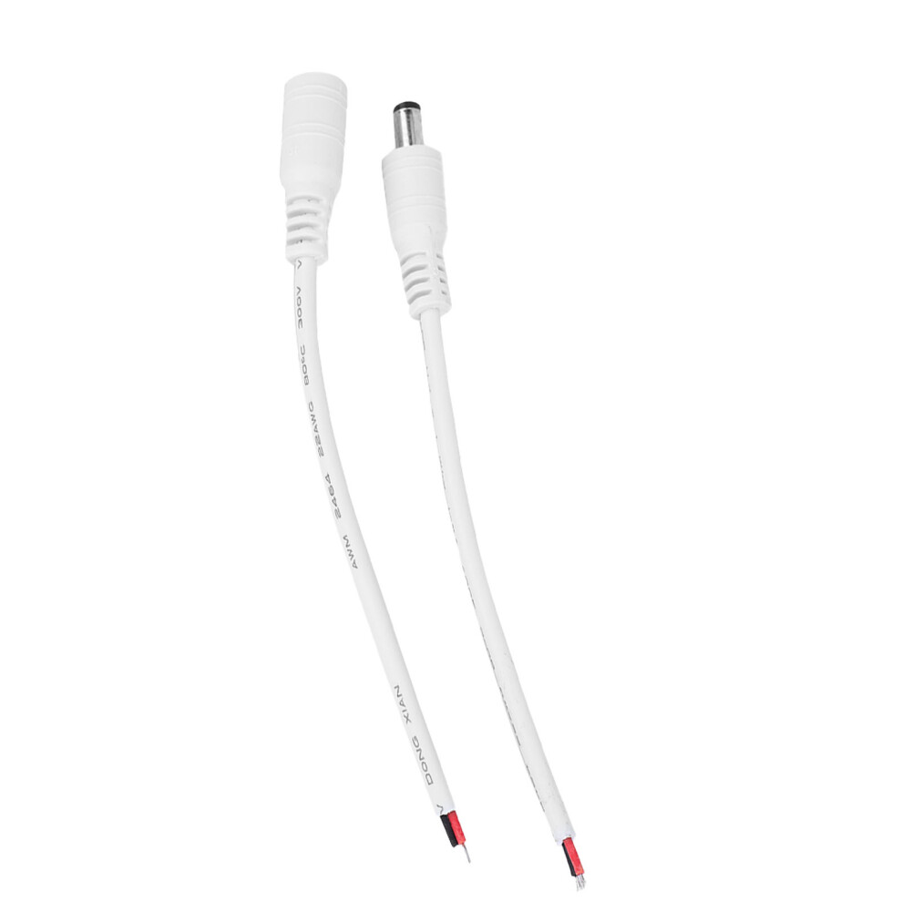 5 Set 5.5X2.1mm Male Female Dc Power Barrel Connectors Wire - White Color 8421389349269