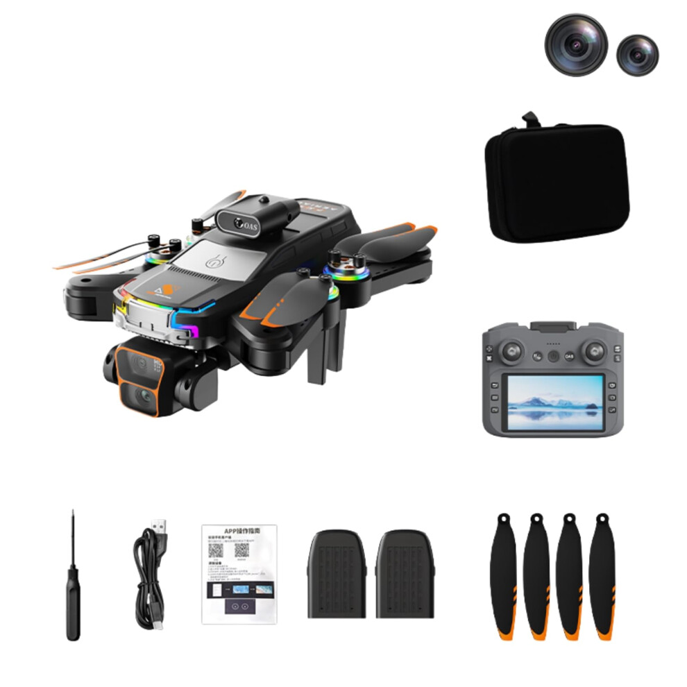 Camera Drone With Dual Eis Cameras, Obstacle Avoidance, Fpv Screen Controller, 2 Batteries, Black 9771547413677