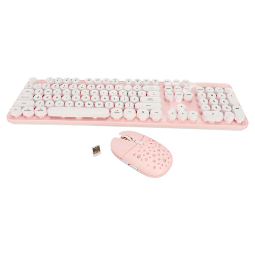 Pink Retro Wireless Keyboard Mouse Combo, 2.4G, 104 Keys 1