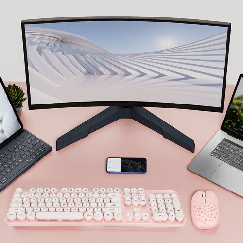 Pink Retro Wireless Keyboard Mouse Combo, 2.4G, 104 Keys 2