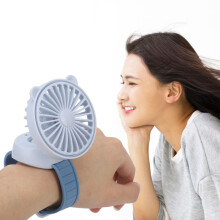 Portable Cartoon Watch Fan with 500mAh Battery, Adjustable Wristband, Blue