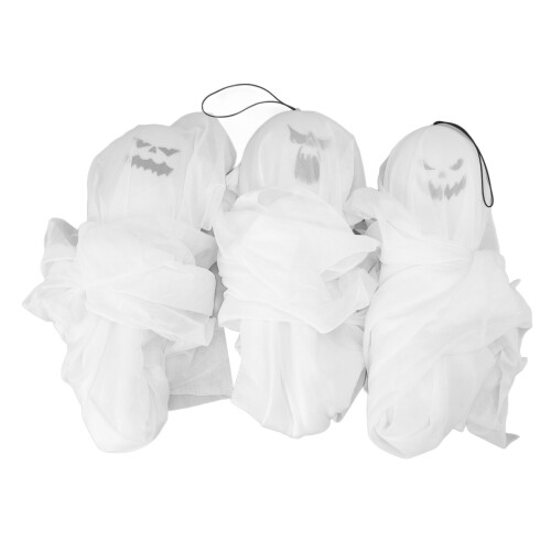 3pcs White Hanging Ghost Decorations with7-Color Lights