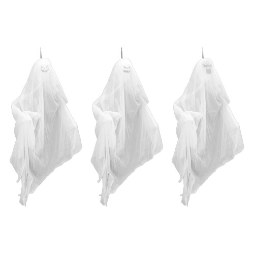 3pcs White Hanging Ghost Decorations with7-Color Lights 2