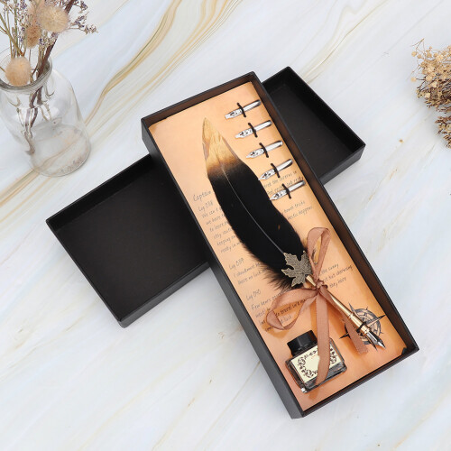 Retro-Feder-Dip-Pen mit 5 Spitzfedern, schwarze Geschenkbox 2