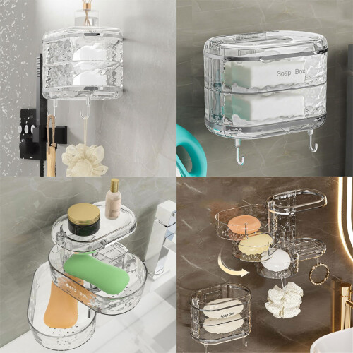 Rustproof Wall Mounted Soap Holder with Hooks, SingleLayer Easy Clean Dish for Bathroom and Kitchen 1
