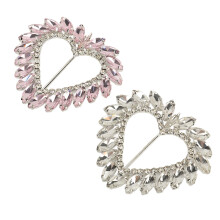 2 pezzi: fibbia a cuore con strass, 7,5x7cm, bianca e rosa chiaro