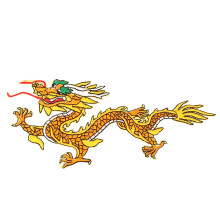Écusson thermocollant ou à coudre brodé d'un dragon doré chinois pour vêtements, idéal pour masquer les défauts. Motif artisanal inspiré des