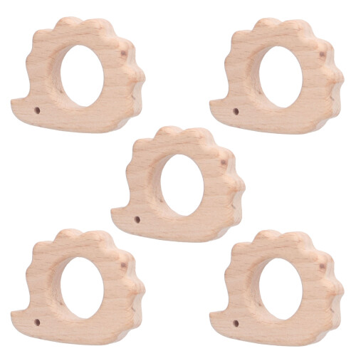 5Pcs Hedgehog Teethers 61g 6.2x4.6x1cm WoodColor 1