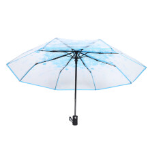 Ombrello da viaggio trasparente con motivo floreale automatico, blu, 8 stecche