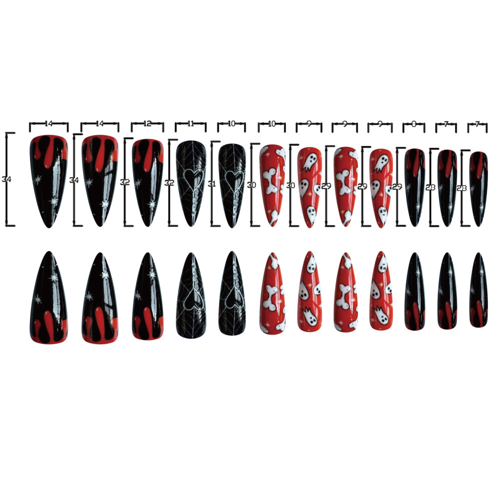 Reach-Tools Orange Halloween Ghost Glossy Fake Nails - Black &