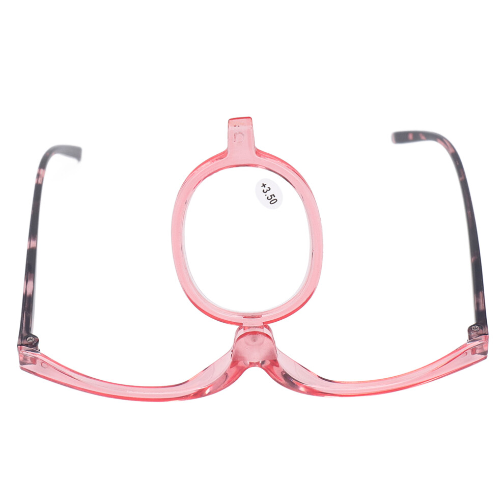 Magnifying Makeup Glasses +3.50 Flip Down Plastic Frame Pink