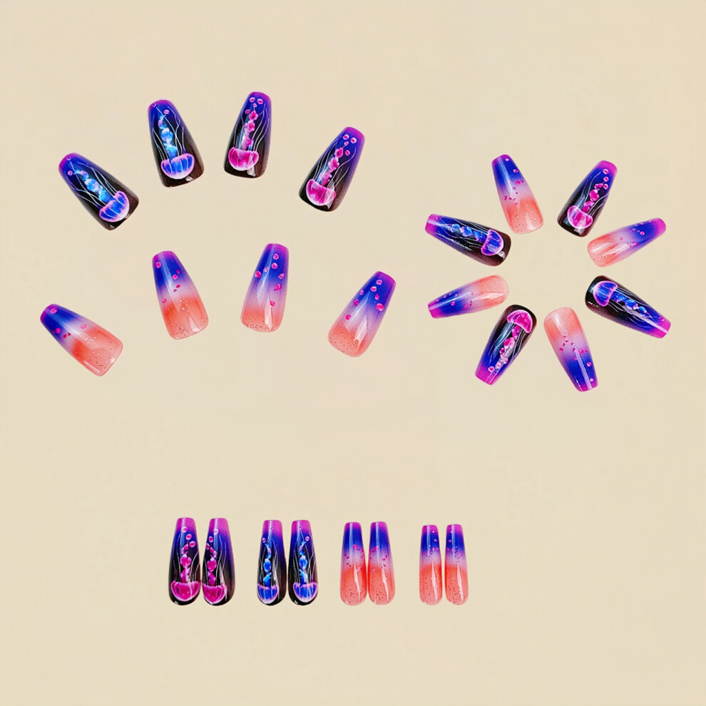 Roc-Electron Jellyfish Print Fake Nails - Easy Apply Party Wear