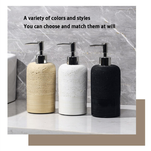 Beige Stone Soap Dispenser with Smooth Pump, Refillable 500ml Rustic Bathroom and Kitchen Decor 1