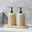 Beige Stone Soap Dispenser with Smooth Pump, Refillable 500ml Rustic Bathroom and Kitchen Decor 5