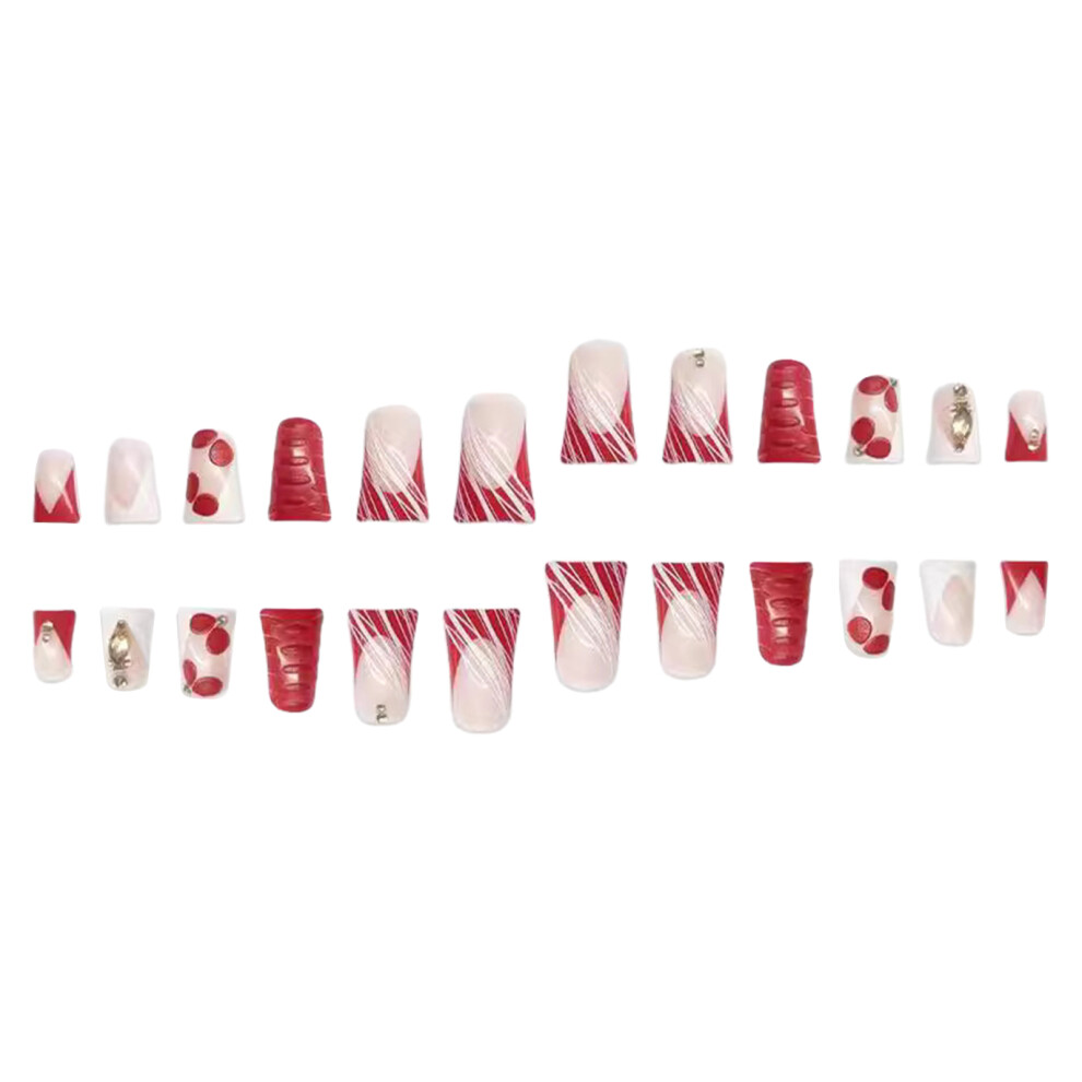 Dachuang Beauty French Tip Duckbill Nails - Nude & Red, Unbreakable