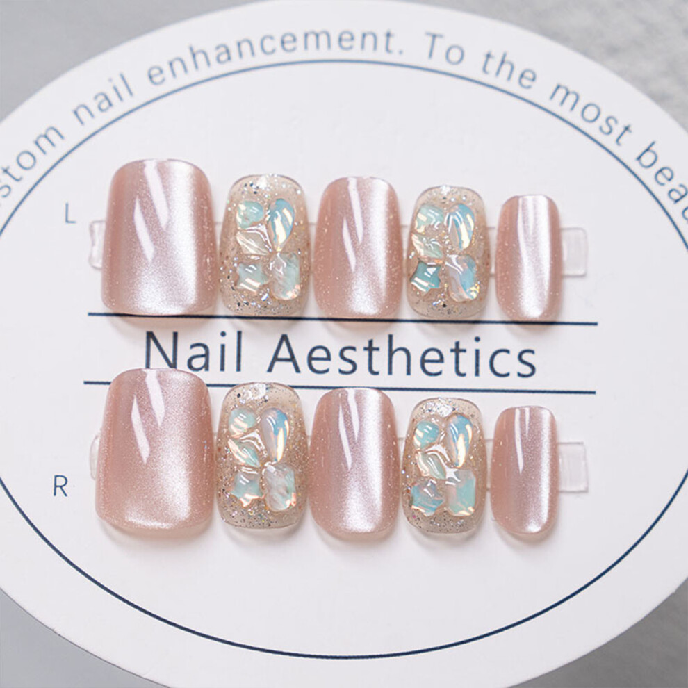 Roc-Electron (1) Glossy Cat Eye Fake Nails With Rhinestones, 50Pcs