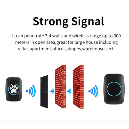 Wireless Dog Door Bell Transmitter & Receiver 100‑240V Black EU 2
