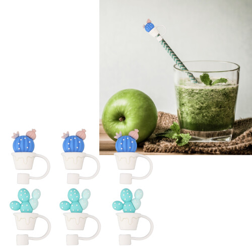 6Pcs Reusable Silicone Cartoon Straw Covers Drink Tips Lids Type A