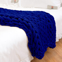 Chunky Knit Blanket Soft Chenille Handmade Throw Blue 80x100cm for Cozy Home Decor