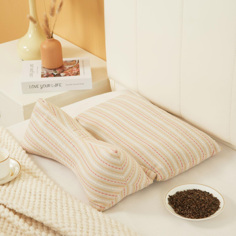 Cervical Neck Pillow with Buckwheat Hulls for Pain Relief, Breathable Bolster Support for Better Sleep