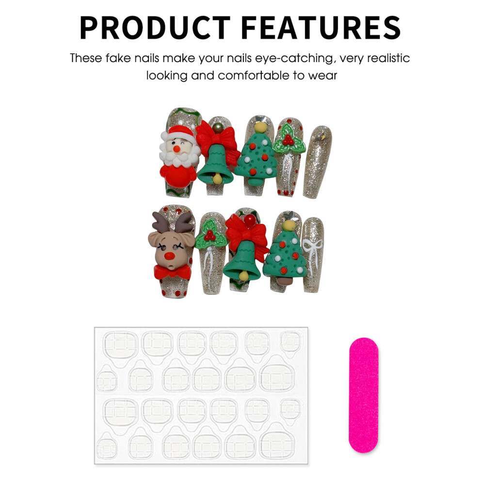 Roc-Electron Glitter Christmas False Nails, Long Lasting & Waterproof