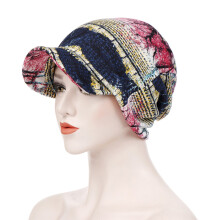(Navy blue red) Floral Winter Beanie with Brim - Warm Hat