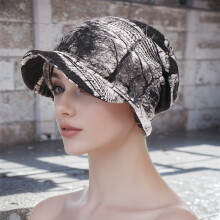 (Black) Floral Winter Beanie with Brim - Warm Hat