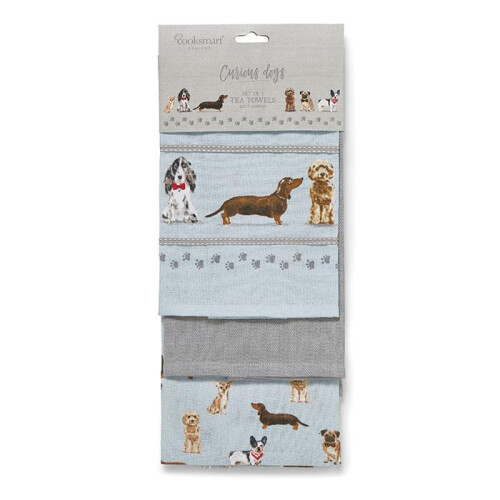 Cooksmart Curious Dogs Tea Towel 3pk