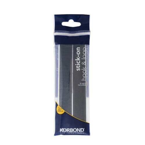 Korbond Hook & Loop Stick On Black 2 x 50cm