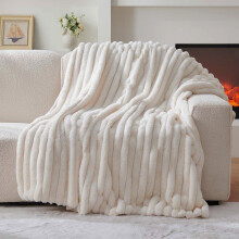 Faux Fur Throw Blanket Cream White Soft Plush 50x60 Warm Fluffy Cozy for Couch and Bedroom