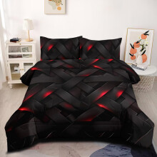King Size Black Comforter Set 3 Piece Soft Microfiber Bedding with Pillowcases Modern Geometric Design