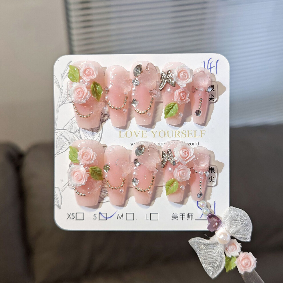 Reach-Tools Pink (S) Floral Fake Nails - Odorless & Comfortable