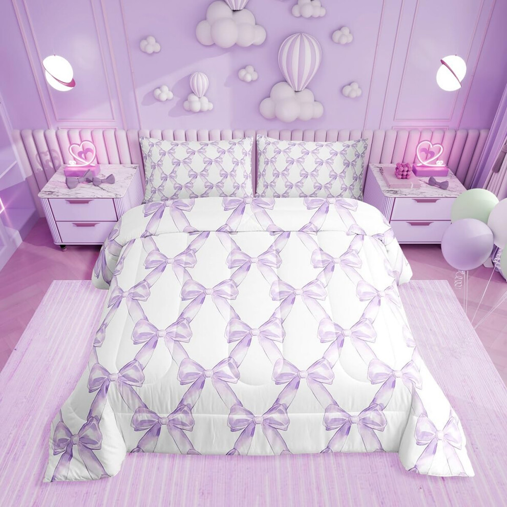 Toddler Bedding Set Dreamy Princess Bowknot Comforter For Girls Soft And Decor Purple/White