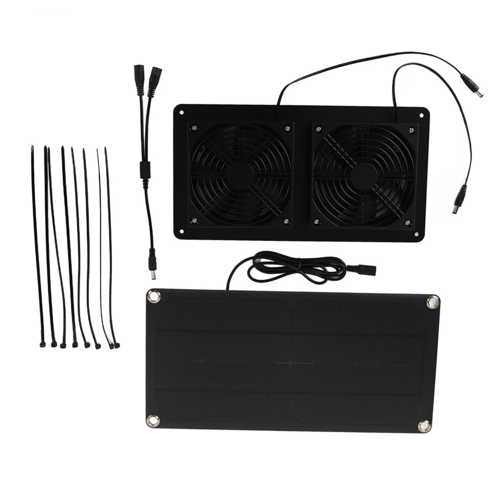12V 10W Solar Panel Fan Kit With 3W Dual Cooling Fans For Car & Greenhouse 4021389370214