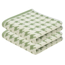 Green and White Cotton Hand Towels 13x29 Absorbent Houndstooth Bathroom Face Towels